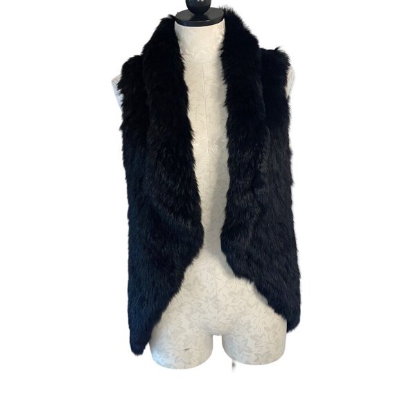 Yves Salomon Womens Vest Size Small Black Rabbit Fur Open Casual France - Picture 1 of 8